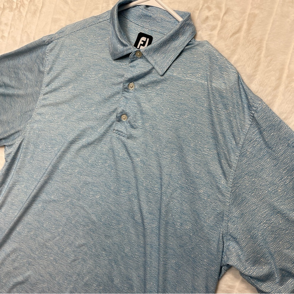 Footjoy FJ Blue Wavy Striped Performance Stretch Golf Polo Men’s Size L